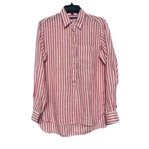 Lauren Ralph Lauren Women’s S 100% Linen Striped Hi Low Tunic Top Pink & White